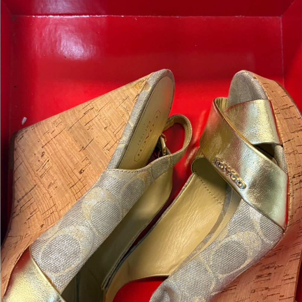 Coach Metallic Gold Wedge Sandals